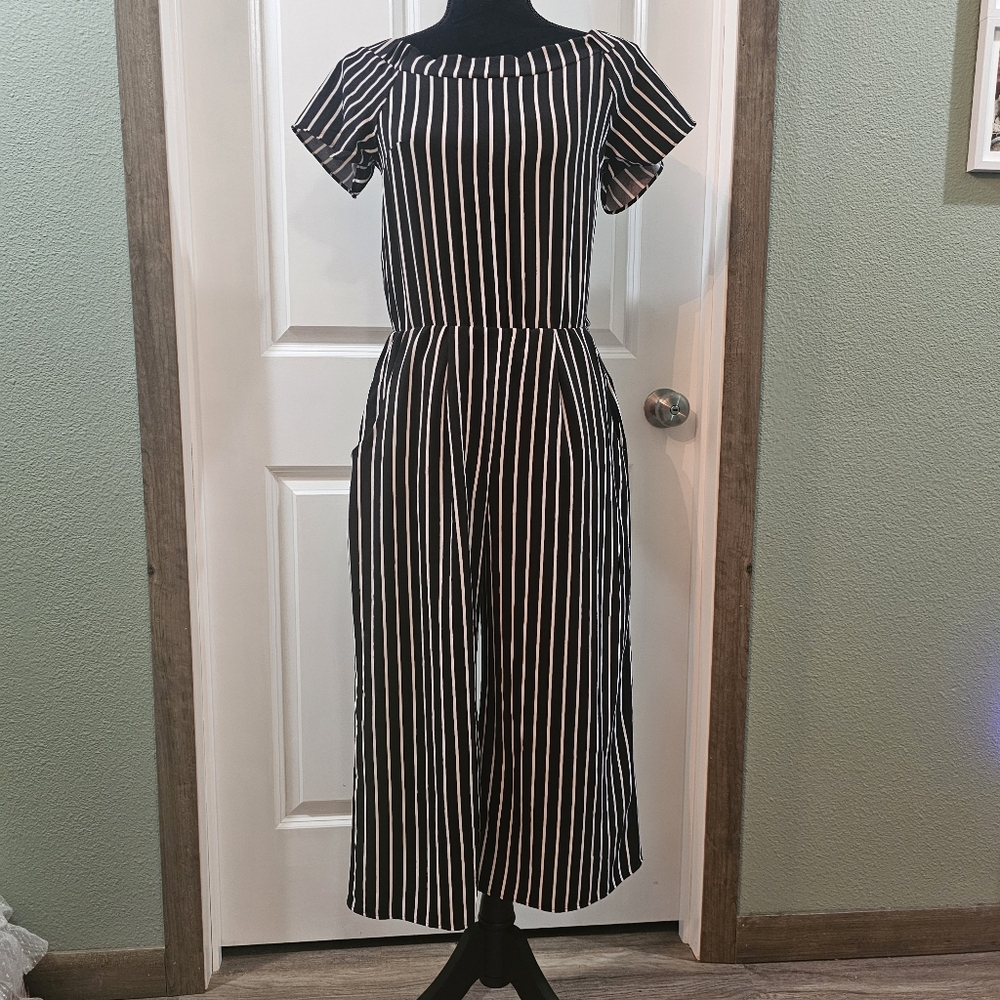 Black and White Striped Jumpsuit